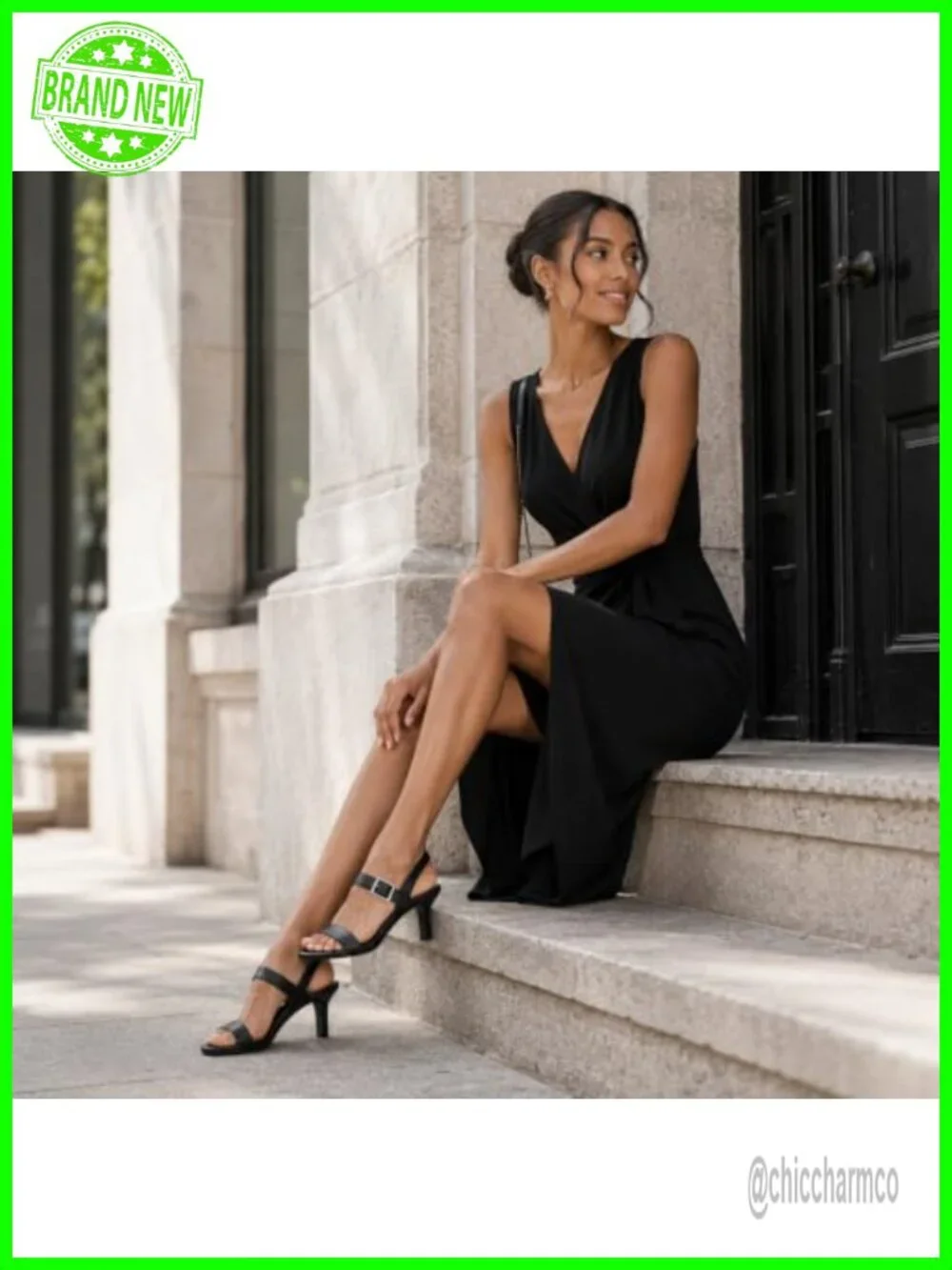 Women's Kitten Heel Slingback Sandals Adjustable Buckle Strap Open Toe Faux